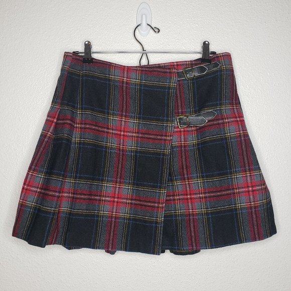 The Limited Dresses & Skirts - Vtg Sz 10 90s/Y2K Preppy Plaid Wool Blend Pleated Mini Skirt w/ Buckles(713)